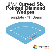 1½" Curved Six Pointed Diamond Wedge Template - ⅜" Seam