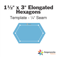 1½" x 3" Elongated Hexagon Template - ¼" Seam