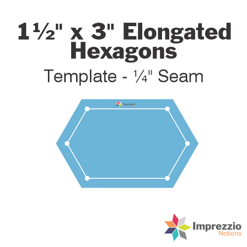 1½" x 3" Elongated Hexagon Template - ¼" Seam
